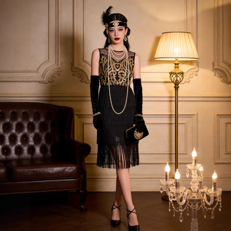 Amazon Tassel Dress European and American High-End Party Fashion Slim-Fit Dress Elegant Sequin Gown