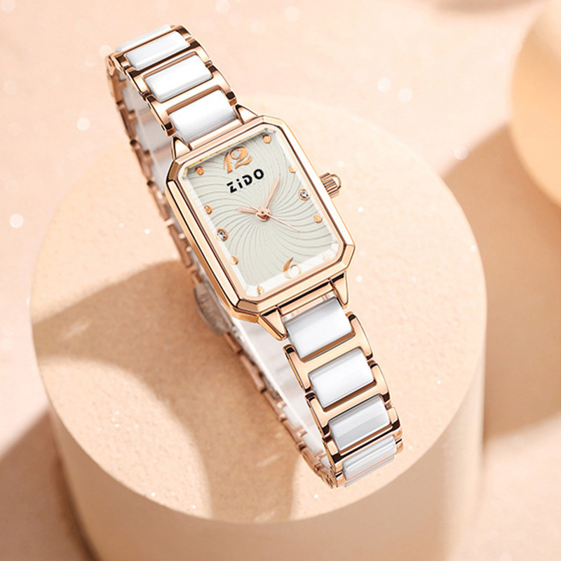 Zhidao Ceramic Small Square Popular On Fashion Live Streams, Elegant, Light Luxury, Simple Steel Strap Quartz_voghion.com