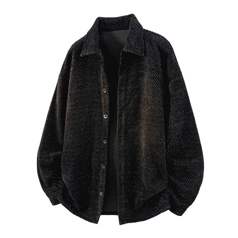 Knitted Casual Small Fragrance Cardigan Jacket Men's Autumn and Winter Velvet Fishbone Texture Long-Sleeved Shirt Jacket