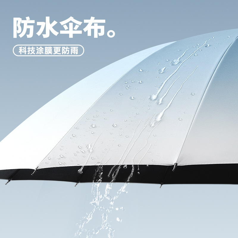 グラデーションカラーのストレート16本骨日傘、シンプルで爽やかな晴雨兼用傘、完全遮光の黒色のUVカット機能付き女性用日傘、軽量|undefined