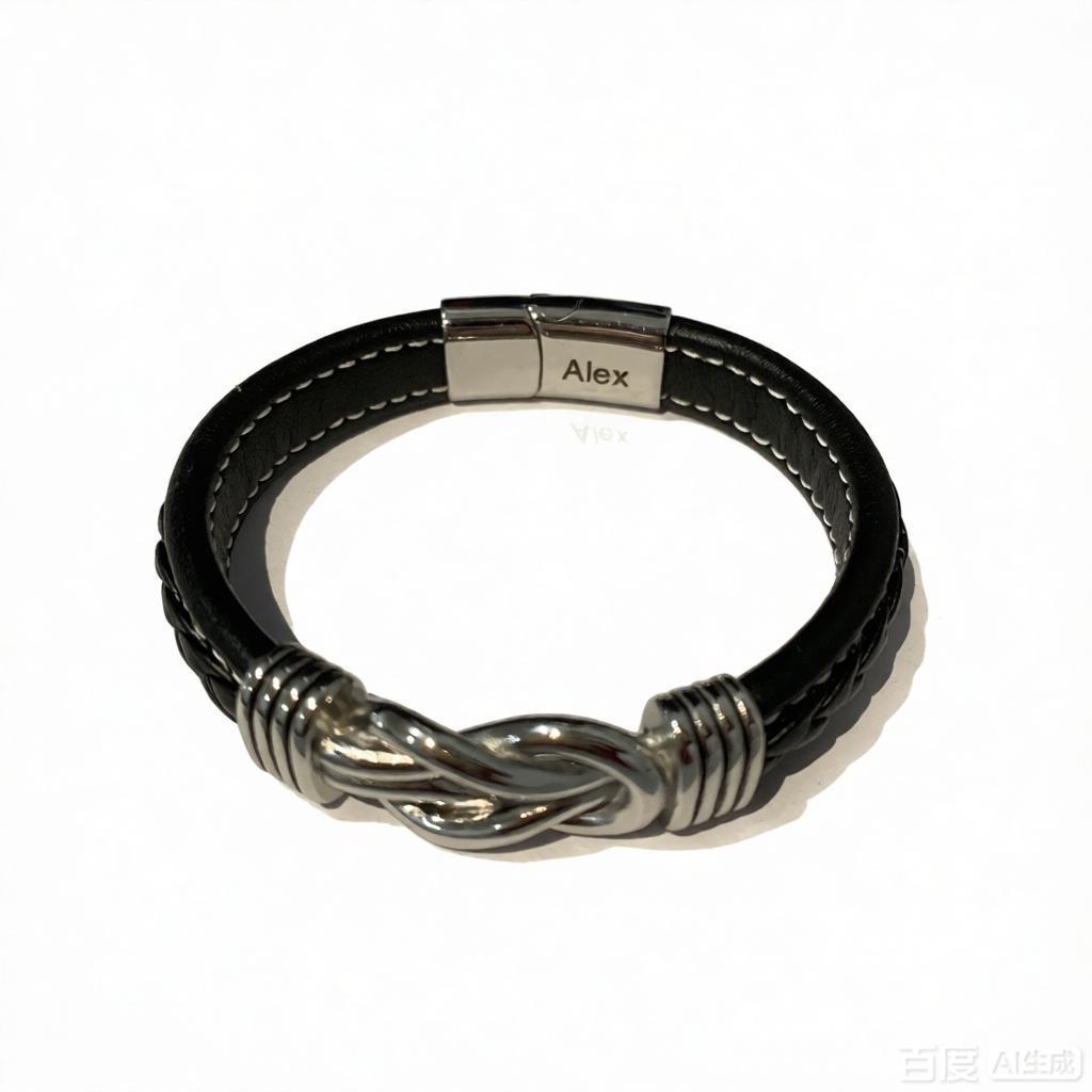 Cross-border bracelet stainless steel black leather steel color customized logo + card 19cm