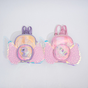 Factory Direct Sales Fashionable Transparent Tpu Backpack Cute Cartoon Unicorn Angel Sequin Wings Backpack