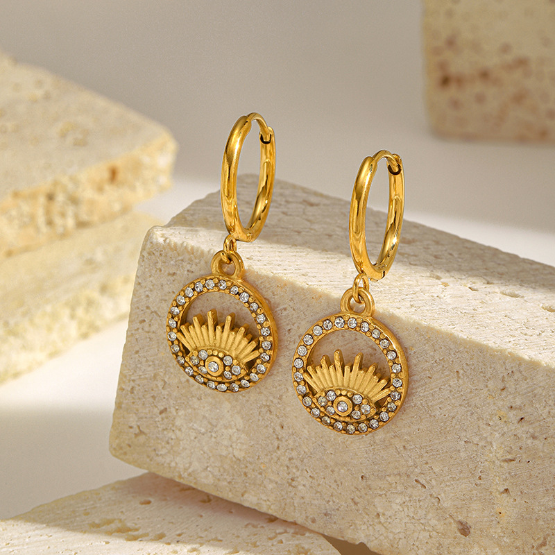 Polished Finish 1 Pair IG Style Elegant Vintage Style Cross Devil's Eye Heart Shape 304 Stainless Steel Drop Earrings