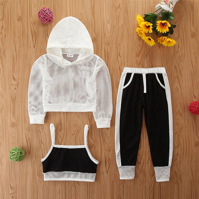 Girls suit new 2022 spring long-sleeved sweater + suspenders + sports pants ins Europe and the United States foreign trade children's clothing wholesale