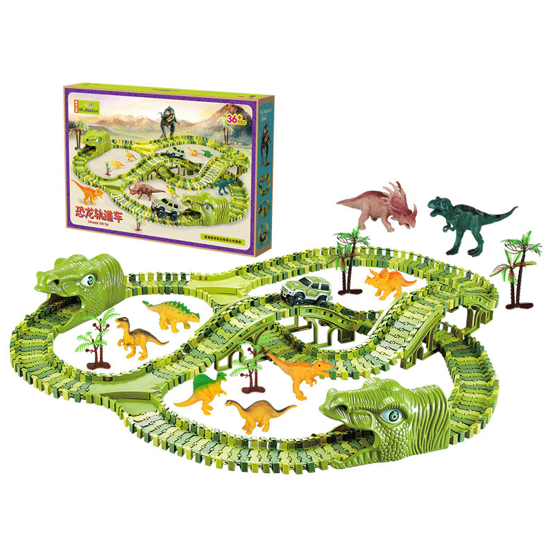 Vehículo eléctrico de vagón de dinosaurio, variedad, montaña rusa ensamblada, juego de modelo de coche de simulación de paraíso, juguetes educativos para niños