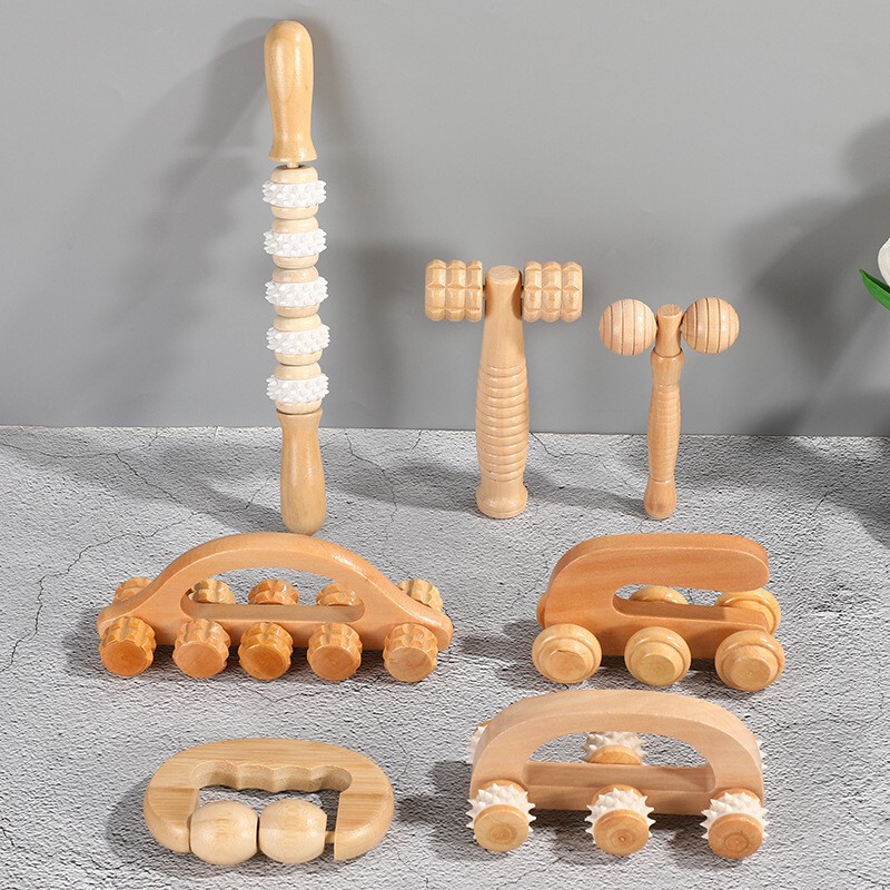 Factory direct supply wooden massager wholesale manual roller massage tool portable dredge meridian massage instrument