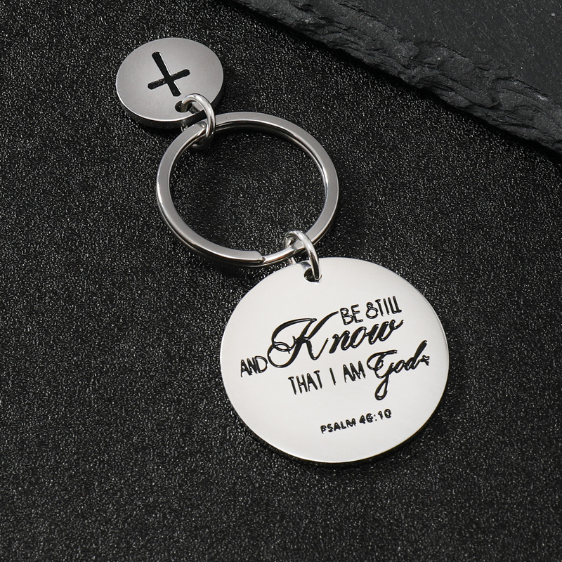 Accessori pendenti circolari, corrosione del testo, gioielli in titanio rivestiti di olio, portachiavi in acciaio inossidabile a croce_voghion.com