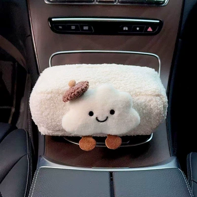 Seat Car Tissue Bag Cloud – Car tissue box/set - dark-coffee-hat-cloud-armrest-lambswool-tissue-bag