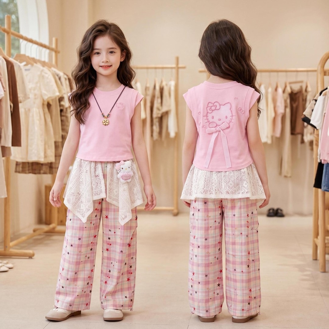 2026 New Style Girls' Summer Outfit - Stunning Dopamine-Inducing Korean Style Two-Piece Set for Girls and Older Children