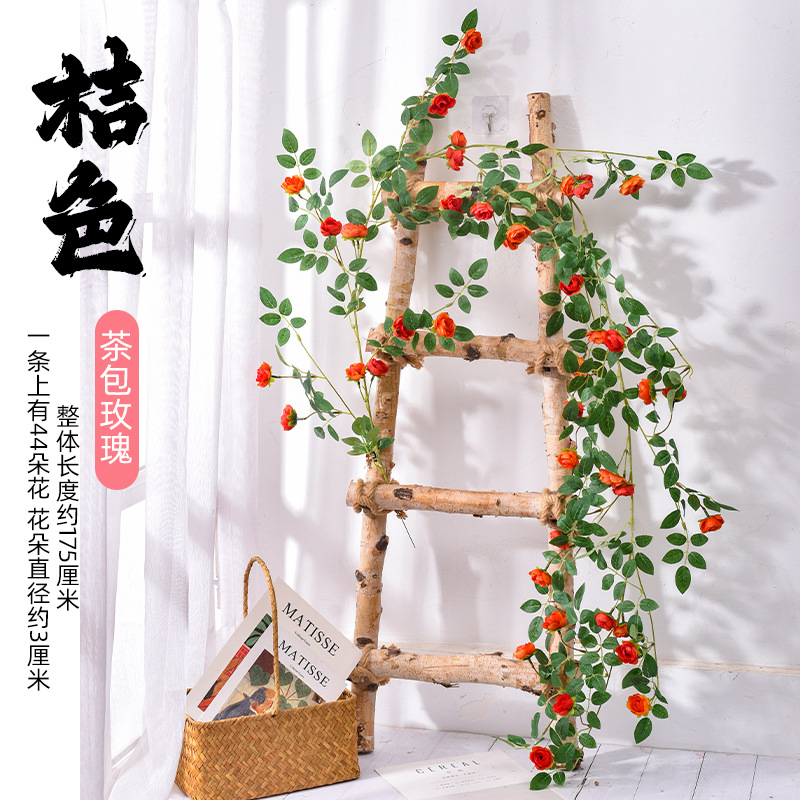 Artificial rosa de ratán pared colgando vid bolsa de té flor falsa aire acondicionado tubo sinuoso bloque feo decoración de la pared de plástico