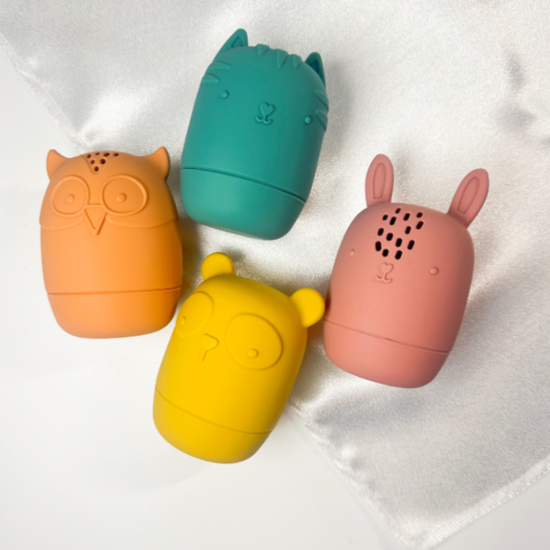 Horno de microondas lavavajillas disponible bebé baño Baño grado alimenticio silicona juguete animal de cuatro piezas conjunto