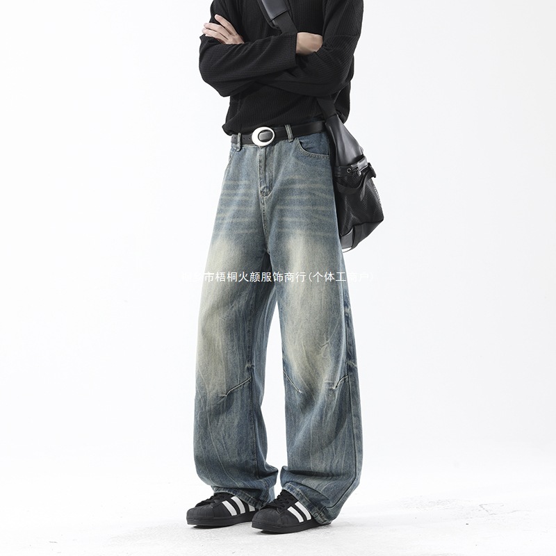 2026 Spring/Autumn New American High Street Cleanfit Jeans for Men, Loose Fit Straight Leg, Thickened and Warm