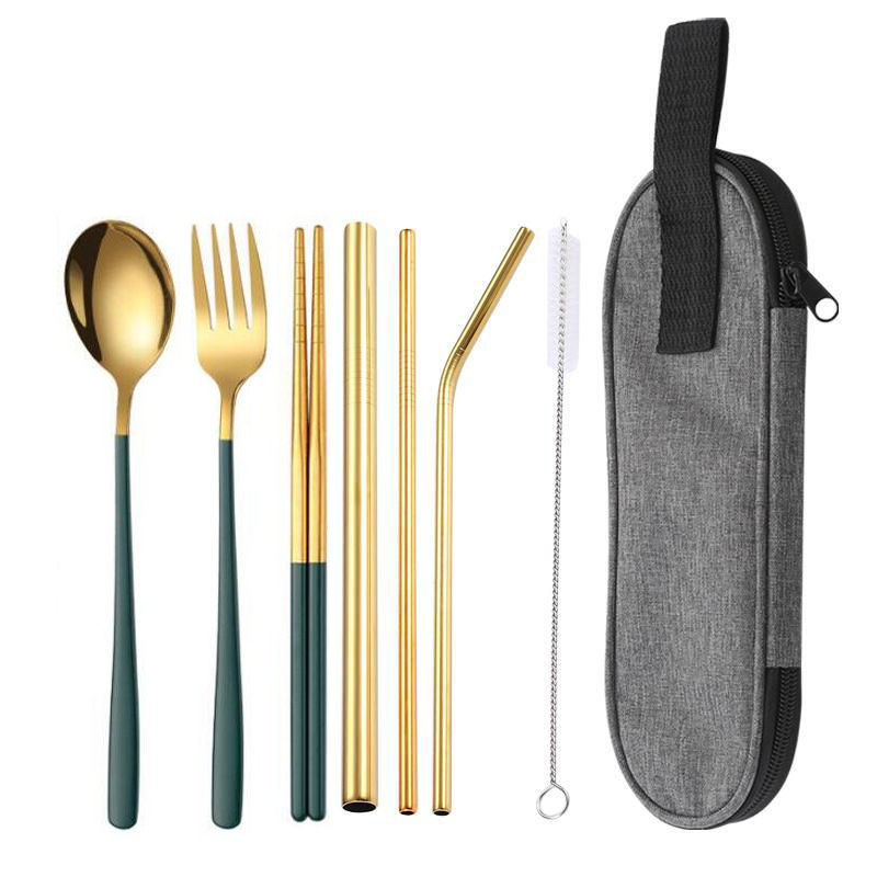 골드 그린 7 개 세트/다크 그레이 가방