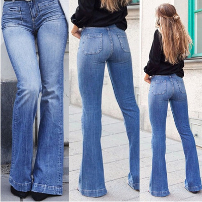 Jeans, Women's Fashion Trends, Slim Fitting Patch Pockets, Slimming High Waisted Flared Pants, Long Pants for Women_voghion.com