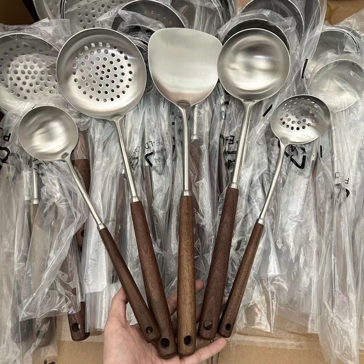 304 acero inoxidable cuchilla de cocina de grado alimenticio hogar mango de madera cuchilla de cocina set pala de nuez frita