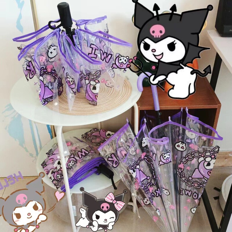 Cartoon Sanrio Kulomi Transparent Children's Automatic Umbrella Cute Folding Automatic Student Thickened Girly Heart