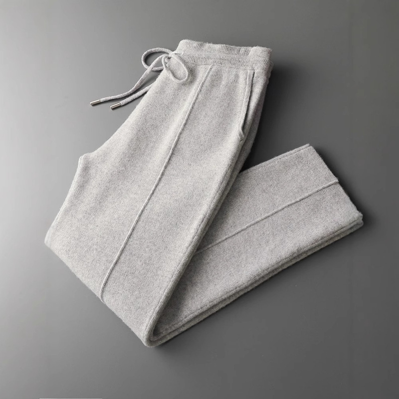 Autumn and Winter New Men's 100 Pure Wool Pants Four Flat Thickened Knitted Casual Pants Solid Color Nipping Pants