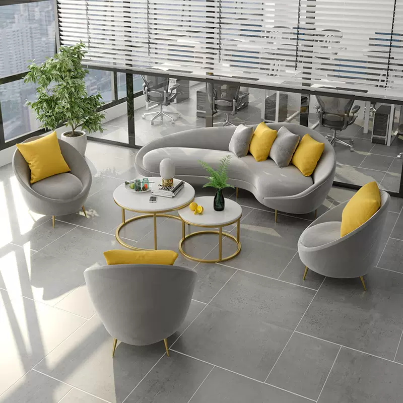 轻奢办公弧形沙发售楼处服装店美容院小户型前台会客洽谈接待沙发