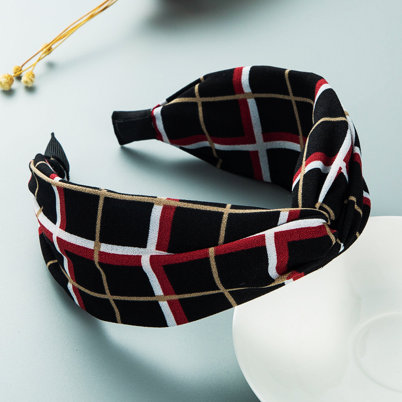 Heming Headband Korean Personality Wide-brimmed Striped Plaid Fabric Knot In The Middle Headband Simple Mori Style Hairpin For Hair Washing display picture 5