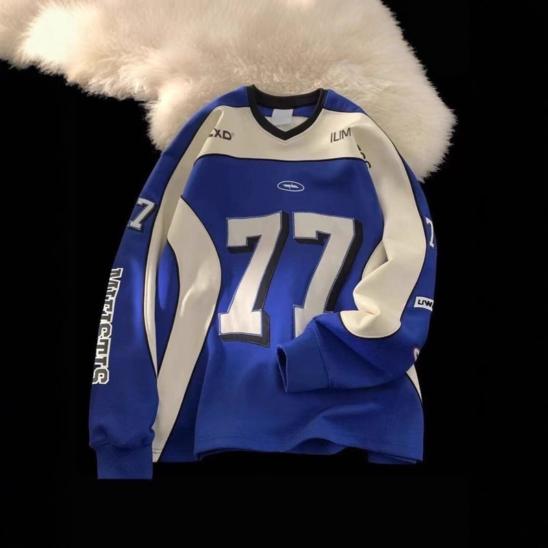 2025 Autumn and Winter American Retro Basketball Uniforms T-Shirts Men's and Women's Racing Baseball Hockey Uniforms Couple Pullover Tops Long Sleeves