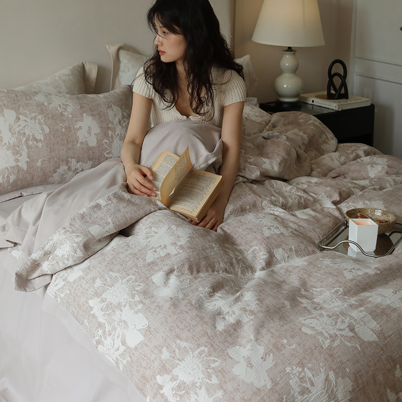 Conjunto de roupa de cama boho em algodão estilo francês jacquard_voghion.com