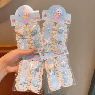 夏日儿童天蓝色魔术贴小女孩碎发整理神器可爱扇贝小鱼度假风头饰