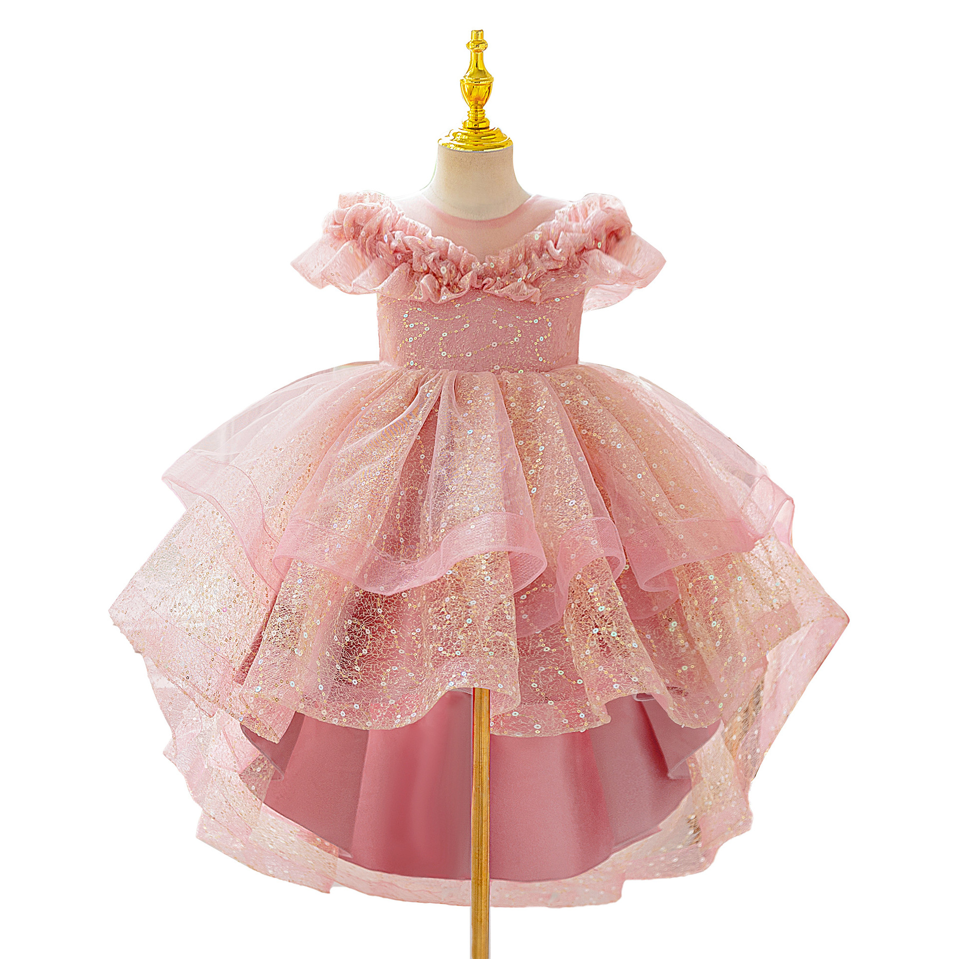 Nuevos vestidos de princesa de niñas vestidos de boda floral vestidos de cuentas vestidos de cola plectados vestidos de fiesta de cumpleaños para niños