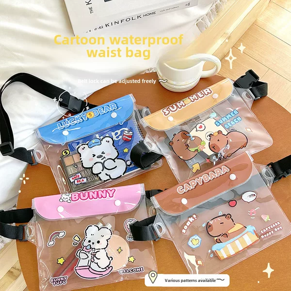 Cute waterproof mobile phone bag cartoon mobile phone waterproof waist bag touch screen swimming storage bag drifting travel diving bag