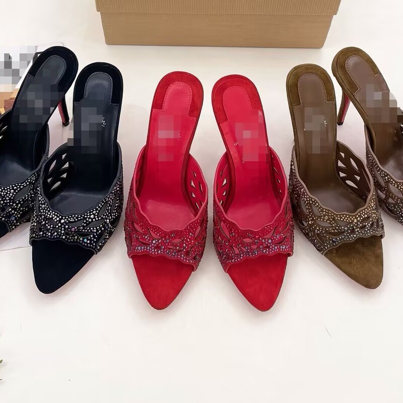 French-Style Stunning New Sandals with Feminine Appeal, Rhinestone Hollow-Out Design, Thin High Heels, and High Heels Sandals