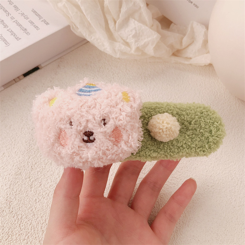 Clip de pelo de peluche lindo oso super grande clip de boca de pato de alto nivel de invierno / otoño lateral frisa clip de cabello de niña clip de cabello