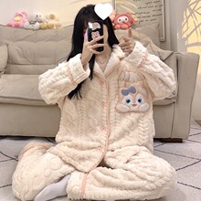 卡通玲娜贝儿睡衣女秋冬季新款加绒加厚可爱珊瑚绒家居服冬天