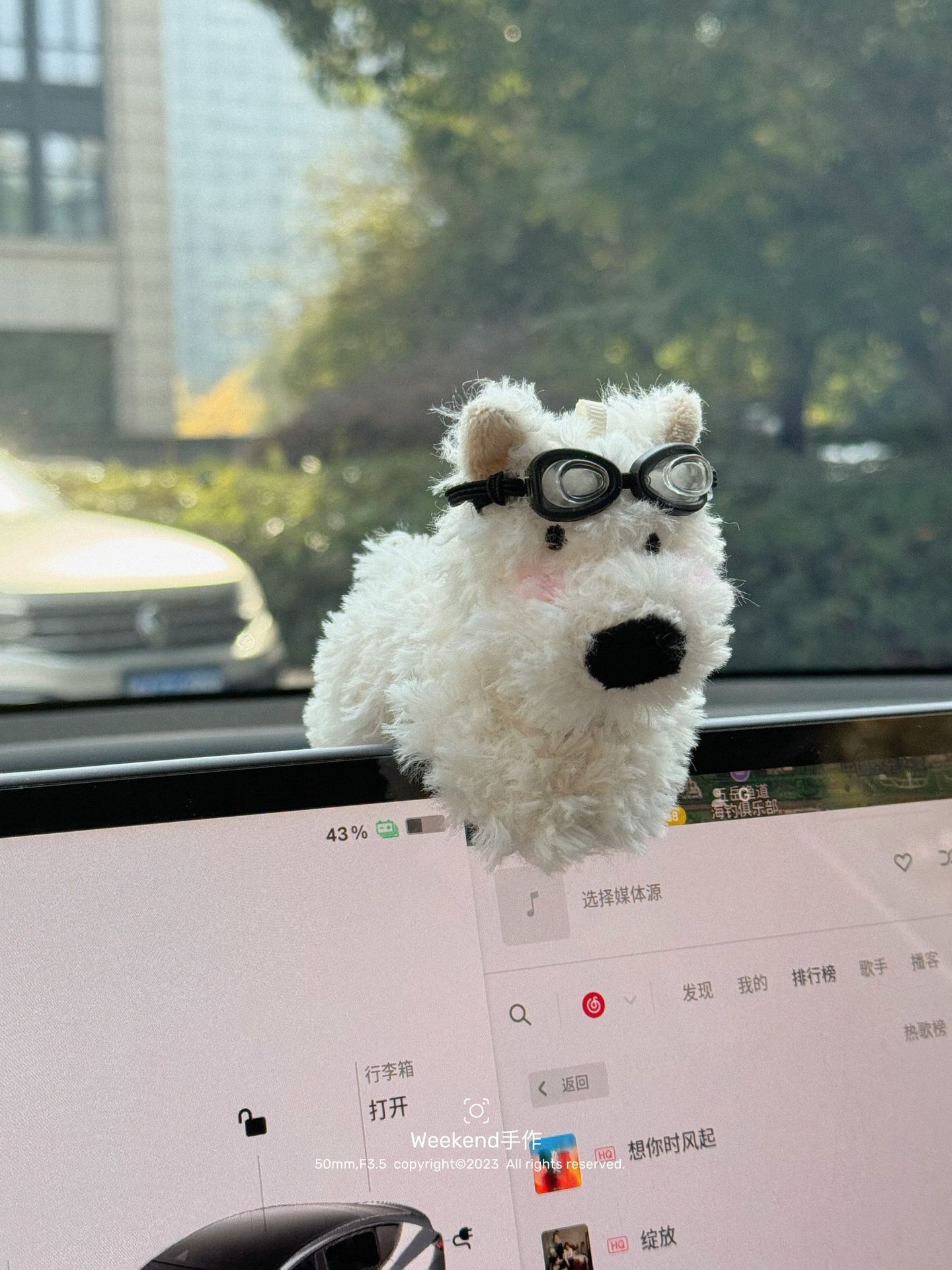 Adornos de la pantalla de control central del automóvil West Highland lindo perro en el automóvil, accesorios de decoración para niñas para muñecas Tesla