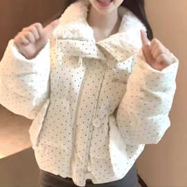 韩系甜美风波点羽绒棉服女时尚宽松保暖外套秋冬保暖新品面包服
