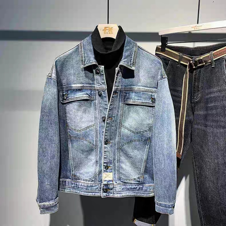 Men's denim jacket, spring and autumn, Korean style, trendy brand, casual, versatile, autumn, youth and student top, long sleeves.