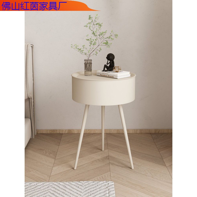 HY简约新款创意圆形替代铁艺奶油风床头柜卧室儿童小床头收纳柜