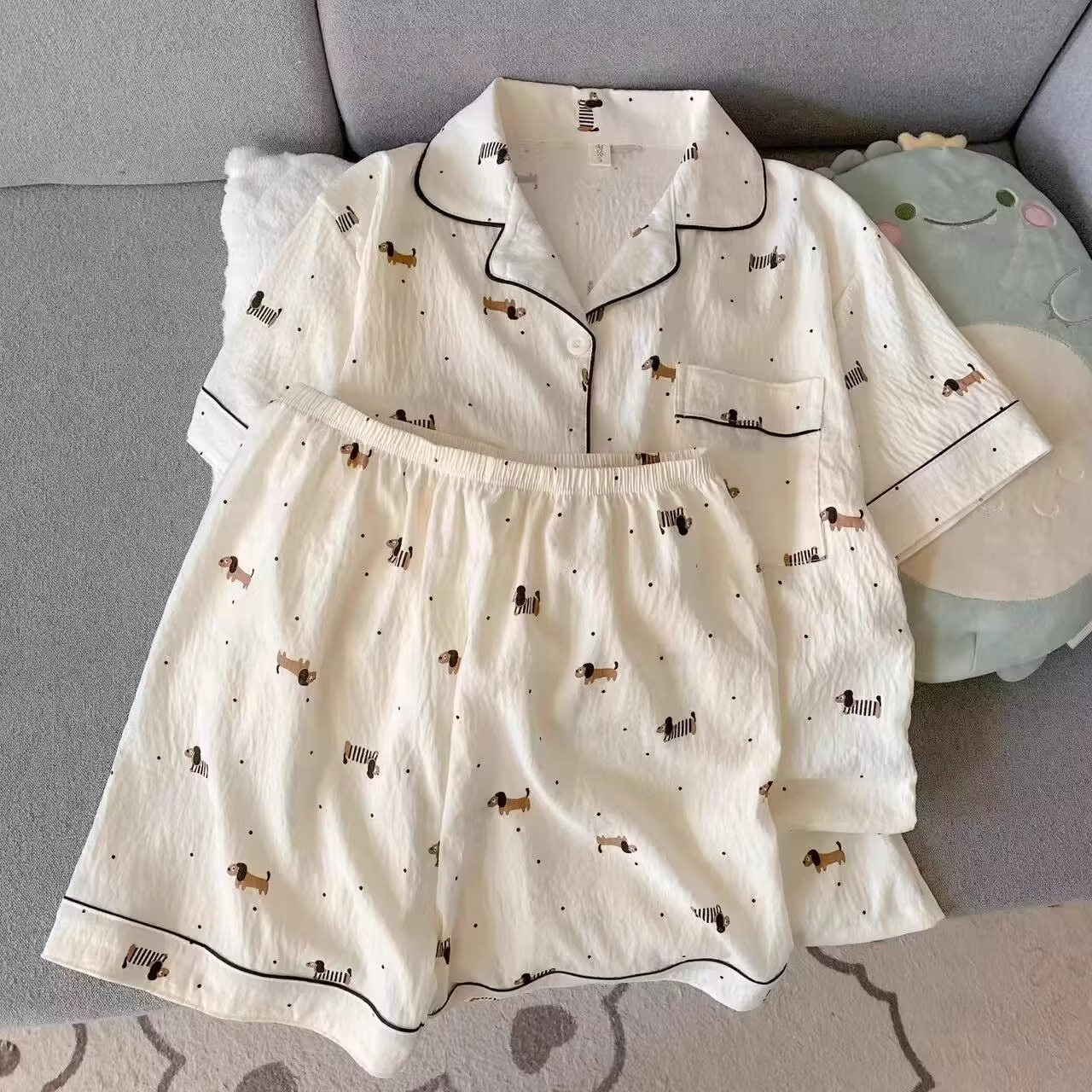 Nube de algodón pareja pijama mujer verano nuevo impresión de dibujos animados pantalones cortos de mangas cortas dos conjuntos de ropa para el hogar dormitorio de estudiantes