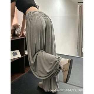 灰色束脚灯笼裤女夏薄款韩系瑜伽健身裤宽松慵懒风垂感阔腿运动裤