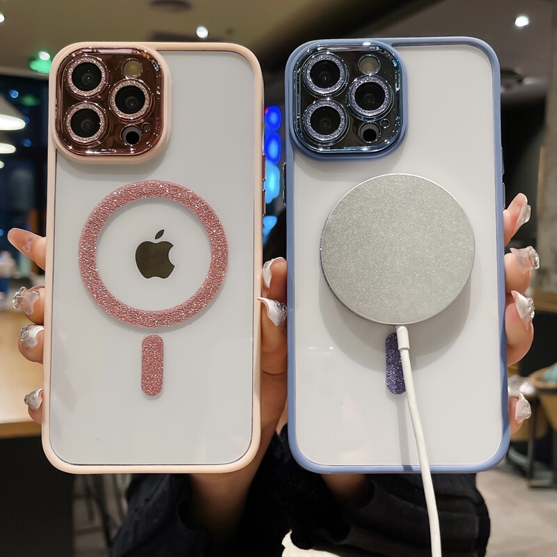 Suitable for Iphone17 Glitter Magnetic Phone Case 16Promax with Lens Film Apple 14 Protective Case 15Plus