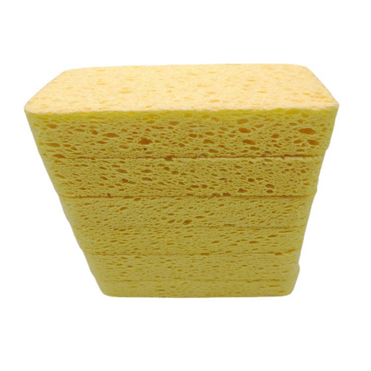 厂家批发黄色清洁吸水纤维木浆棉 15mm方块吸油洗碗海绵 压缩海绵