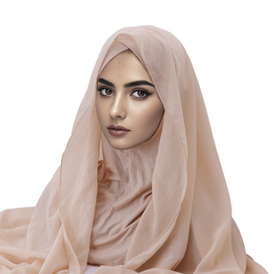 New Chiffon Headscarf Cross Base Cap Set Monochrome Pearl Chiffon Headscarf Pullover Cross Base Cap Combination