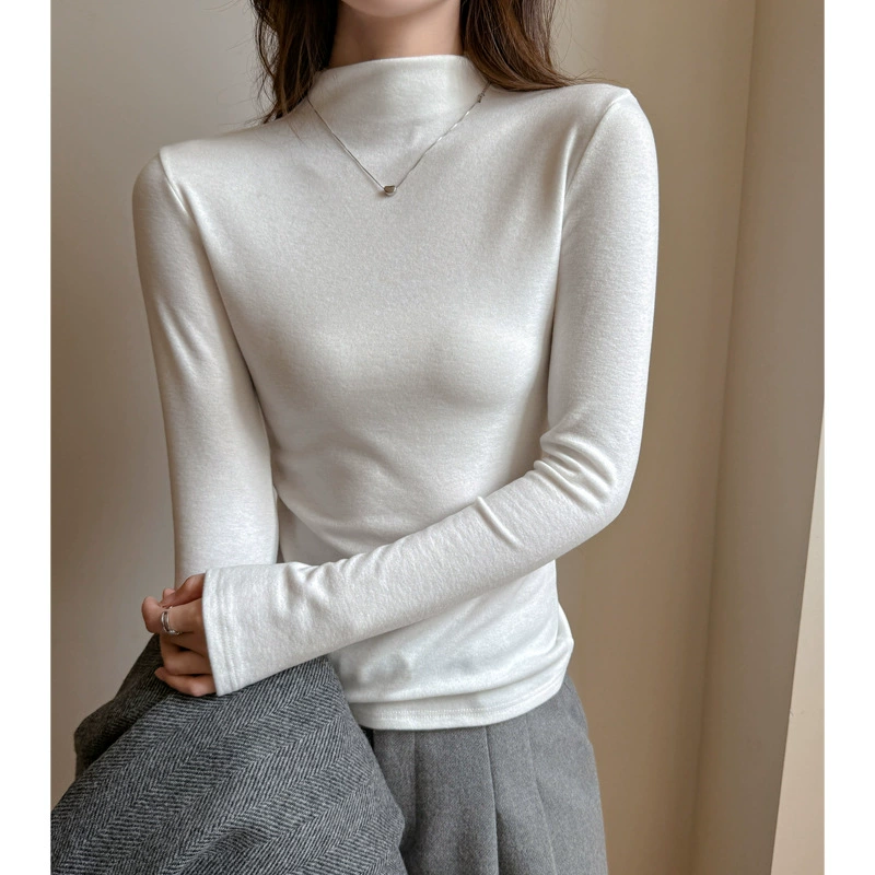 Длинный рукав топ (женский) корейский стиль с высоким воротником — базовый прилегающий слой, размеры S–XL