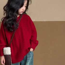 【4710】女童毛衣2025秋装新款套头针织衫红色新年衣服冬季打底衫