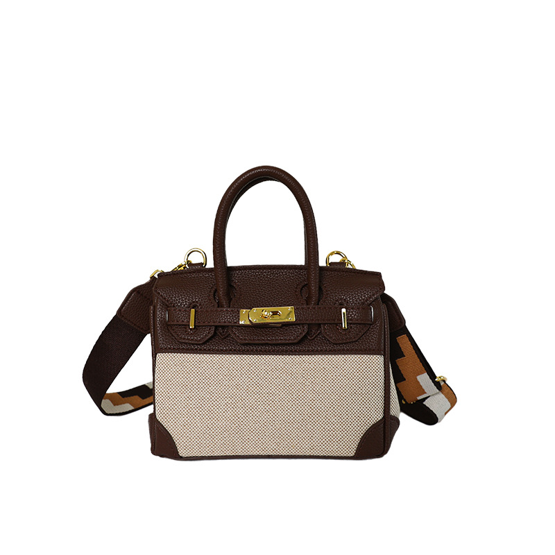 Cross-border nuevo bolso portátil de platino para mujeres 2026 moda lino empalme color contraste mochila de hombro