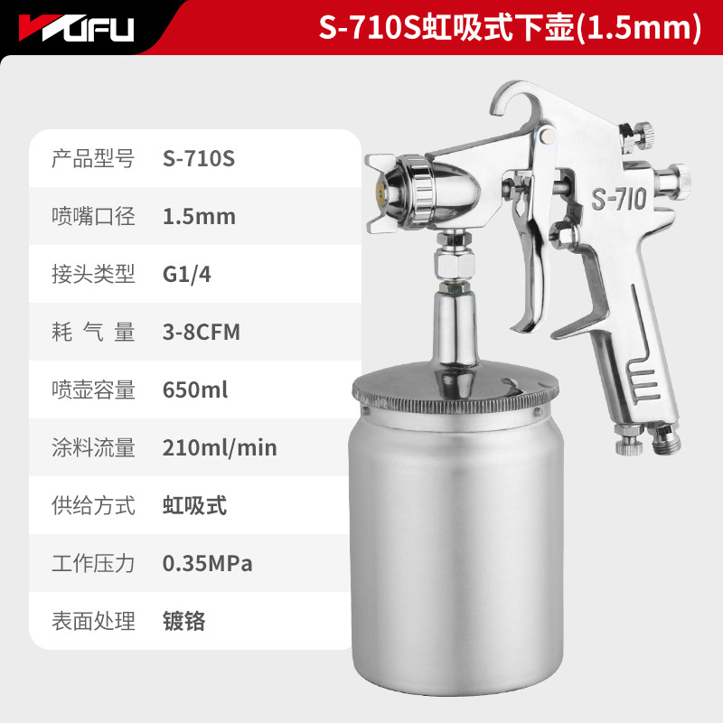 Wufu S - 710S pistola de pulverización neumática 1.5mm alta atomización chapa de metal 650ml pistola de pulverización de pintura de muebles