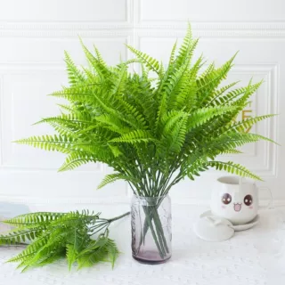 仿真水草植物7叉叶绿色波斯草塑料假花绿植盆栽仿真绿植婚庆布景
