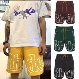 新款欧美夏季Rhude短裤运动休闲短裤男士美式宽松大码五分篮球裤