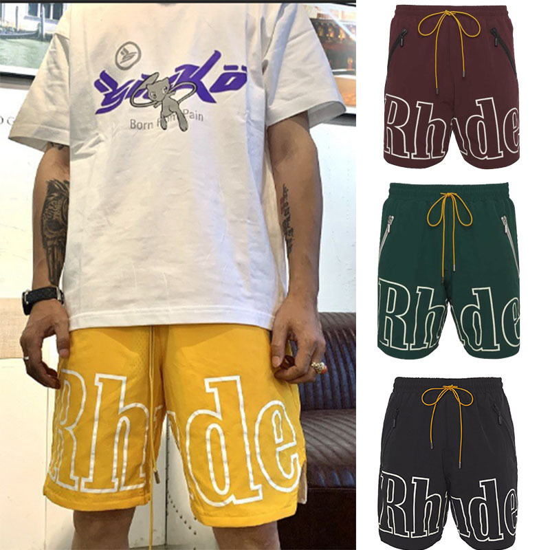 European and American Summer Rhude Shorts, Sports Casual Men's American-Style Loose Large-Size Five-Point Basketball Shorts, Breathable Shorts European and American Summer Rhude Shorts, Sports Casual Men's American-Style Loose Large-Size Five-Point Basketball Shorts, Breathable Shorts