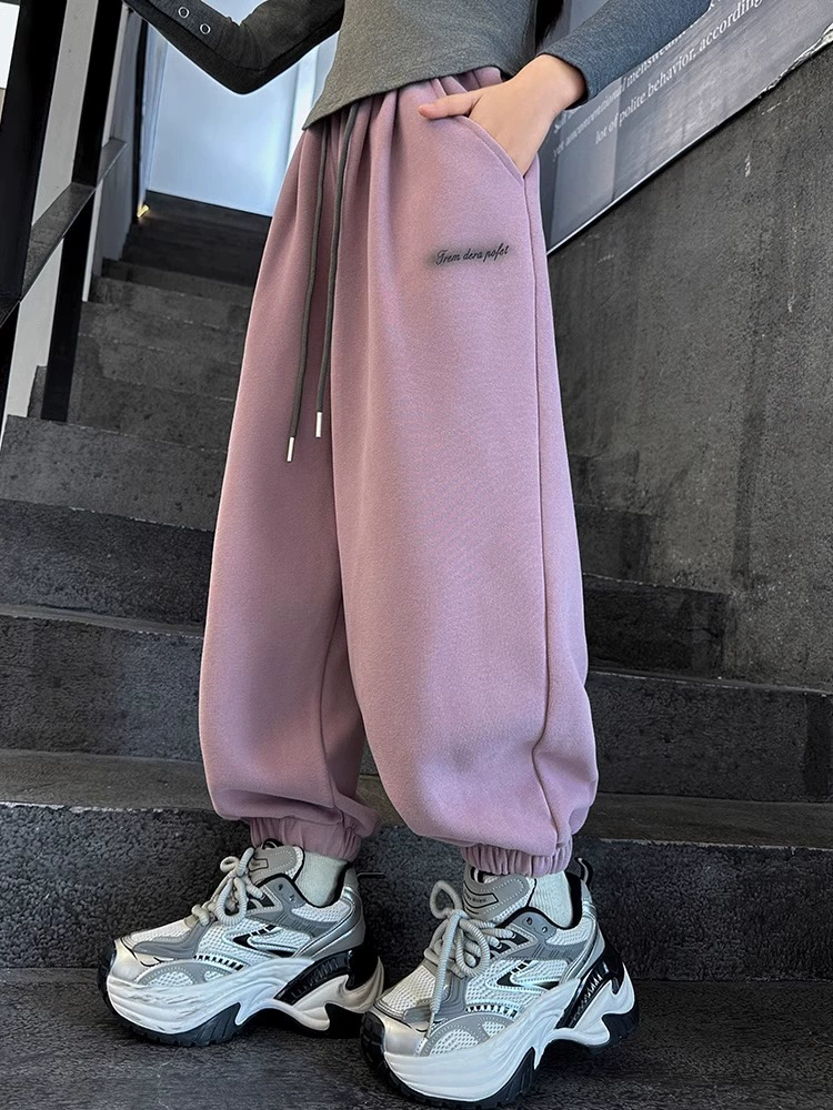 Штанки для девочек плюс бархатные осенние и зимние модели 2024 новые детские модные корсеты повседневные спортивные брюки