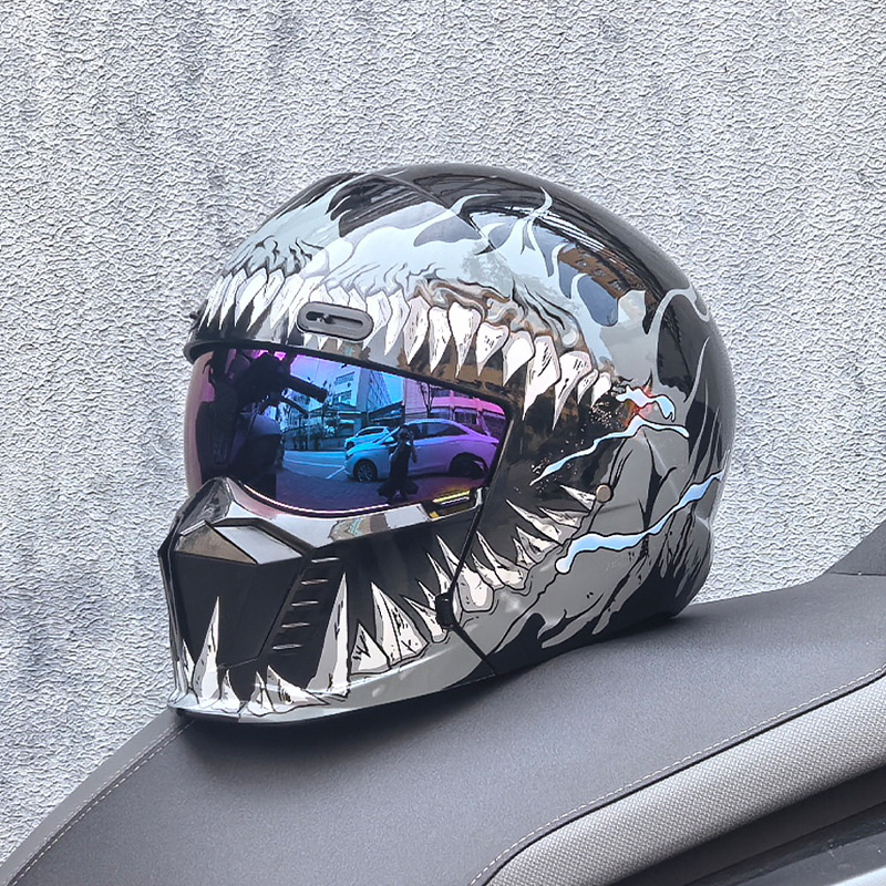 Casco de Motocicleta Retro Cruzado de Estilo Guerrero, Talla Grande, con Diseño de Escorpión, Ligero y Integral