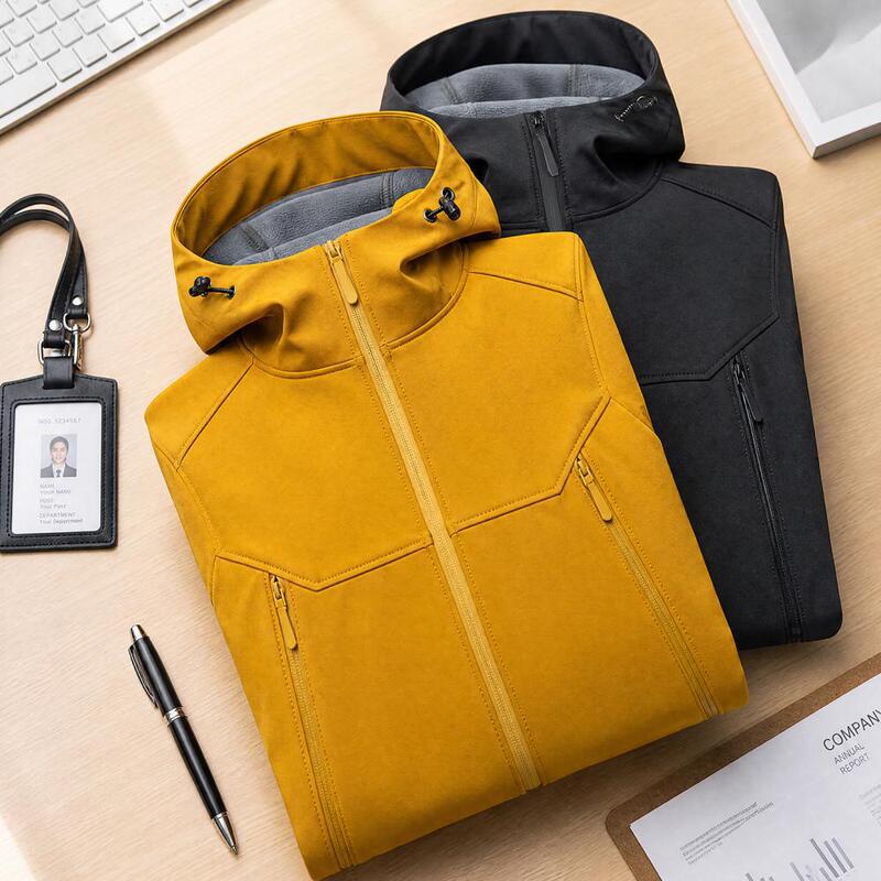 New autumn and winter men's softshell jacket with black technology, unisex fleece hooded jacket